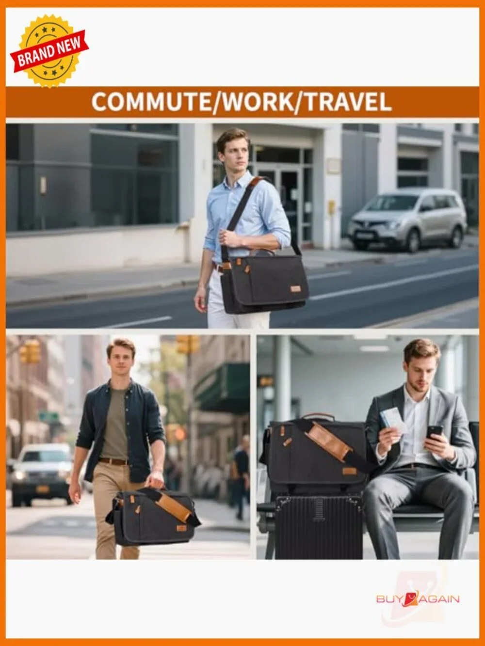 Messenger Bag Laptop 17.3 Inch Water Resistant Canvas, Shoulder Bag for Work